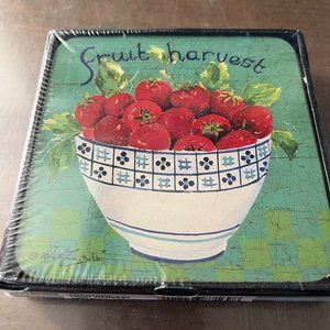 Set of 4 Vintage Godinger "Home Essentials" Coasters ~ Fruit Harvest, NIB